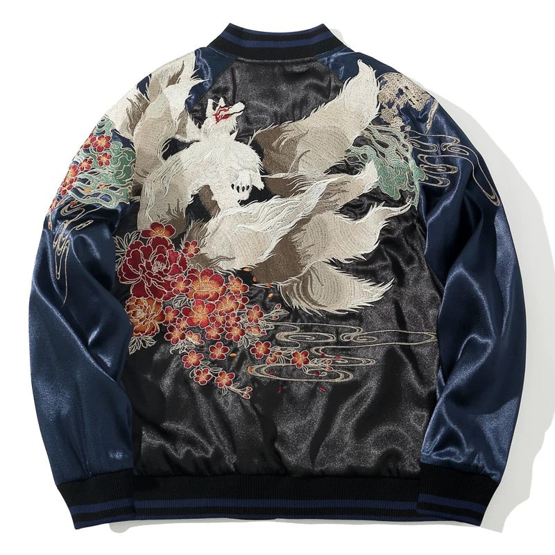 Black and Blue Nine-tails Sukajan Jacket | Zen Breaker