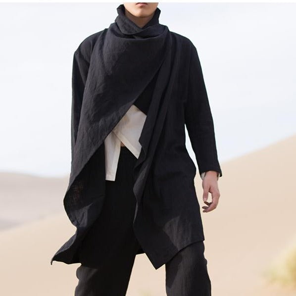 Linen-Blend Shawl Collar Drape Cape Cardigan | Zen Breaker