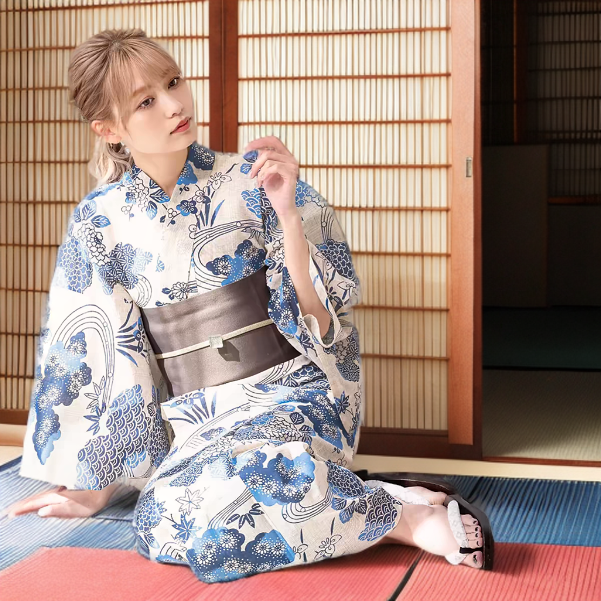 Women Azure Bloom Komon Yukata | Zen Breaker