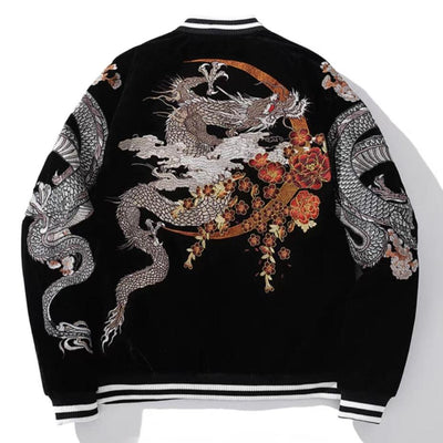 Velvet Twin Dragons Embroidered Jacket Zen Breaker