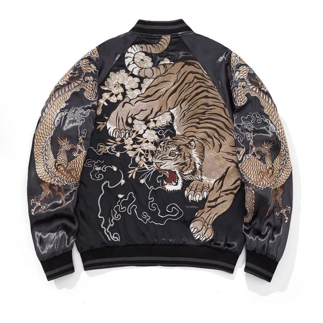 90s 別珍 Tiger & Dragon Souvenir Jacket Tiger-Dragon Embroidery Sukajan Jacket | Zen Breaker