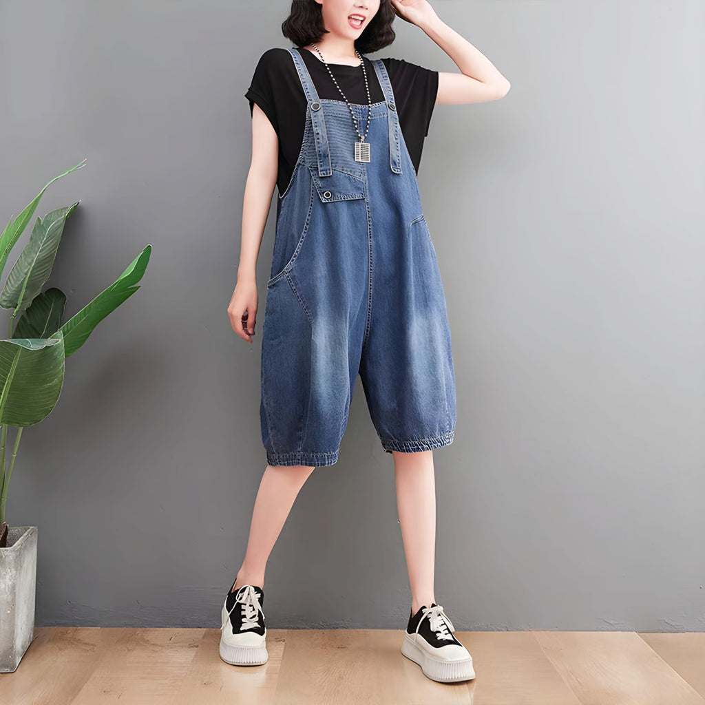 Women Knee-Length Denim Overall Jumpsuit | Zen Breaker M Women Knee-Length Denim Overall Jumpsuit | Zen Breaker M