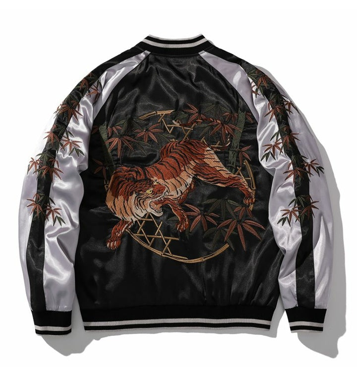 Reversible Bamboo Tiger Embroidery Baseball Jacket | Zen Breaker