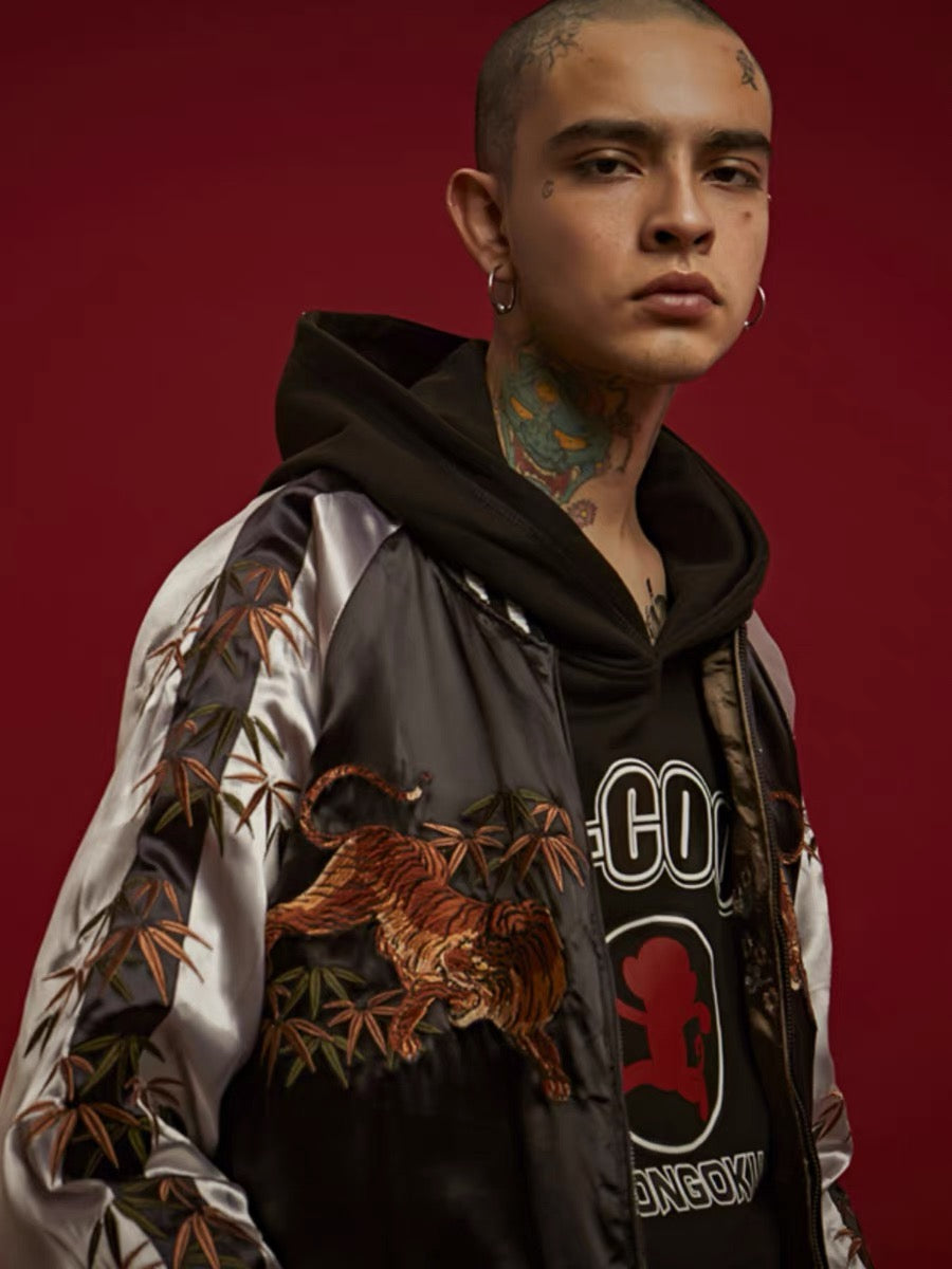 Reversible Bamboo Tiger Embroidery Baseball Jacket | Zen Breaker
