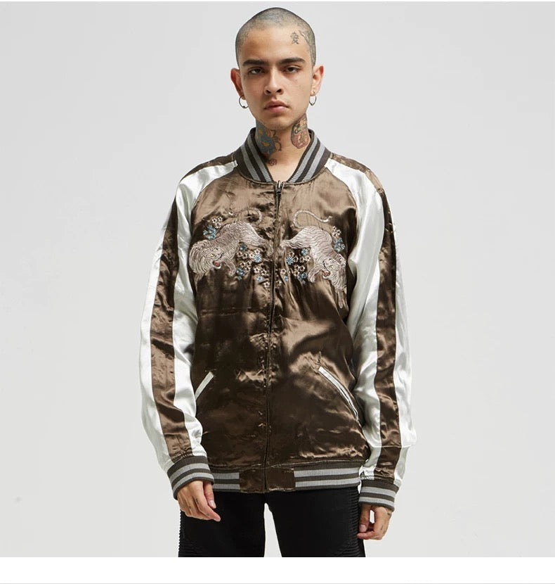 Reversible Bamboo Tiger Embroidery Baseball Jacket | Zen Breaker