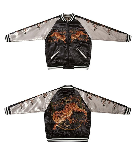 Reversible Bamboo Tiger Embroidery Baseball Jacket | Zen Breaker
