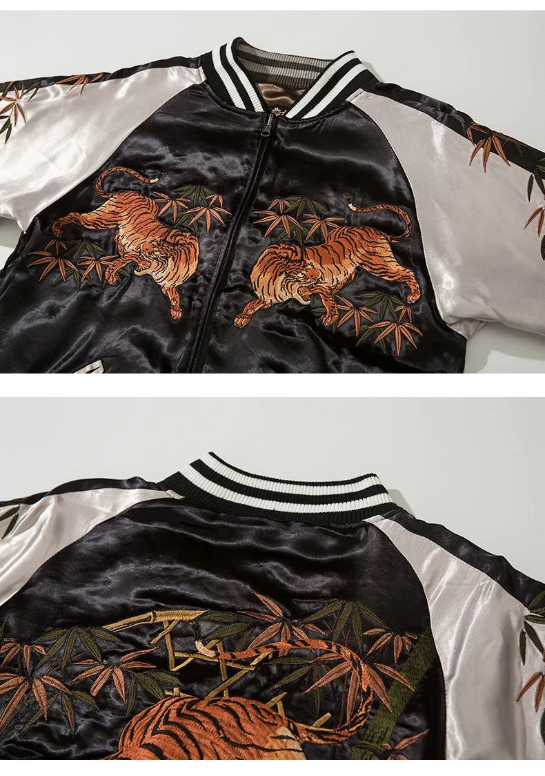 Reversible Bamboo Tiger Embroidery Baseball Jacket | Zen Breaker