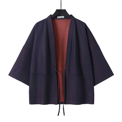 Orange and Black Vintage Reversible Washed Denim Kimono Jacket 