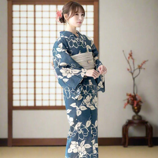 Women Navy Tsubaki Komon Yukata | Zen Breaker
