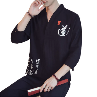 Black Dao Embroidered Linen Shirt