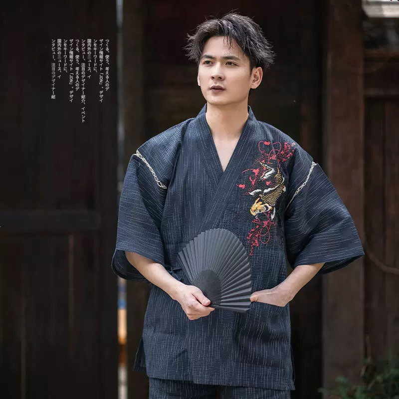 Blue Koi Print Jinbei Homewear Set | Zen Breaker