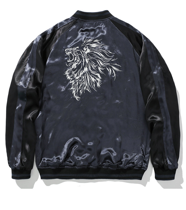 Reversible White Lion Embroidery Baseball Jacket | Zen Breaker