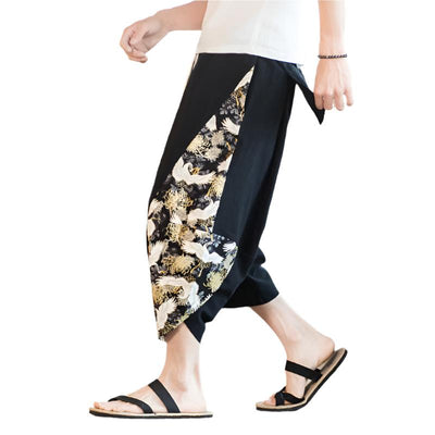 Crane Blossom Drawstring Cropped Pants