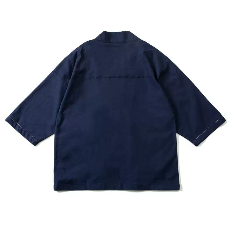 Indigo-Dyed Toggle Button Half-Sleeve Kimono Jacket | Zen