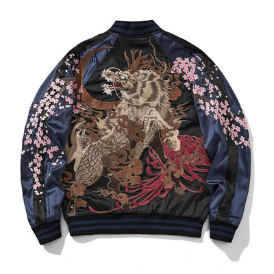 Zen Breaker Blue Reversible Kirin Embroidery Baseball Jacket