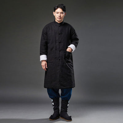 Black Cotton Padding Kung Fu Long Coat