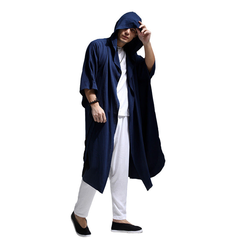 Linen-Blend Hooded Batwing Zen Cardigan Zen Breaker