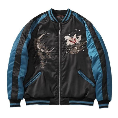 Lunar Wolf Embroidery Baseball Jacket