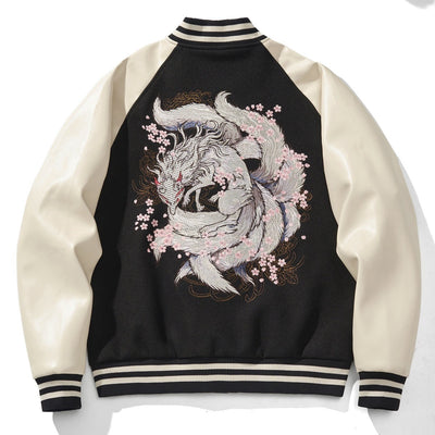 Retro Fall Nine-tails Embroidery Baseball Jacket