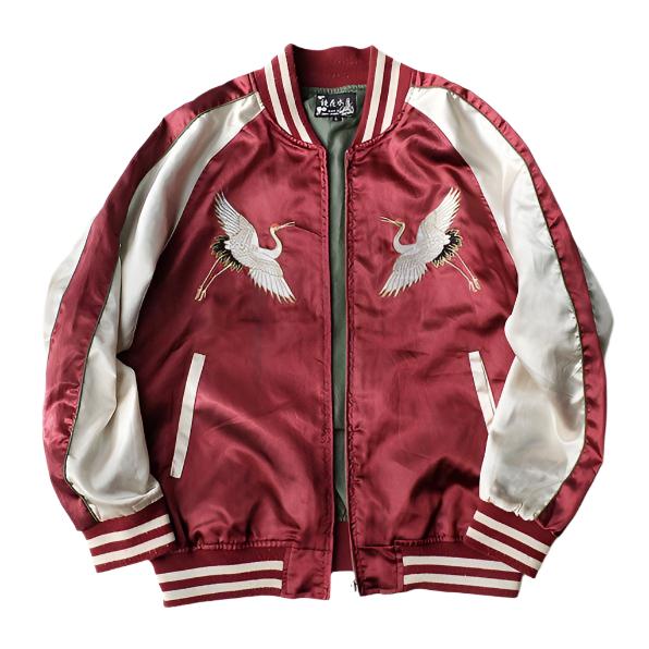 Crane Jacket Crimson Crane Embroidery Baseball Jacket | Zen Breaker