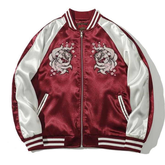Red Nine-tails Embroidery Sukajan Jacket | Zen Breaker