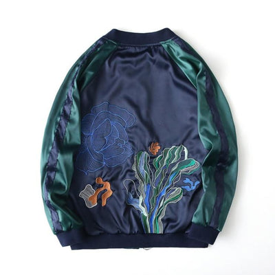 Reversible Seaweed Embroidery Baseball Jacket