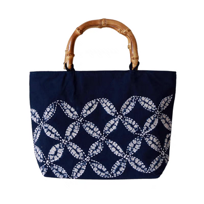 Clover Embroidered Bamboo-Handled Tie-Dye Handbag