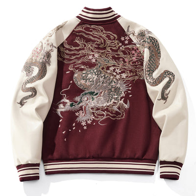 Jacket with dragon and tiger embroidery on a white background