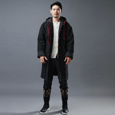 Black Winter Hooded Toggle Buttons Long Coat