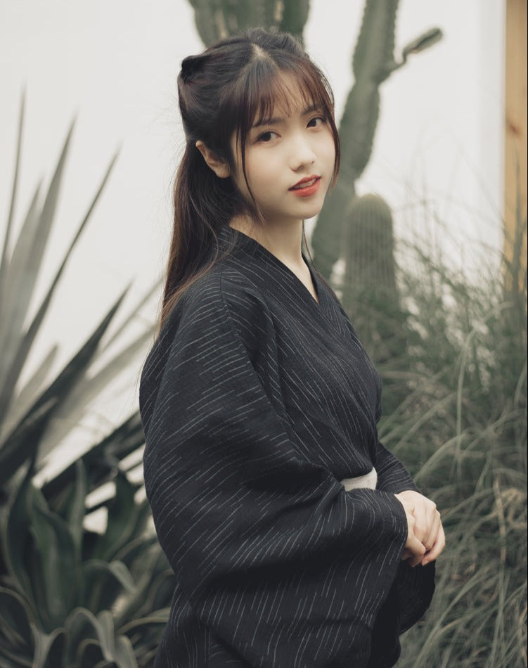 Women Traditional Black Kimono Robe with Obi Belt | Zen Breaker