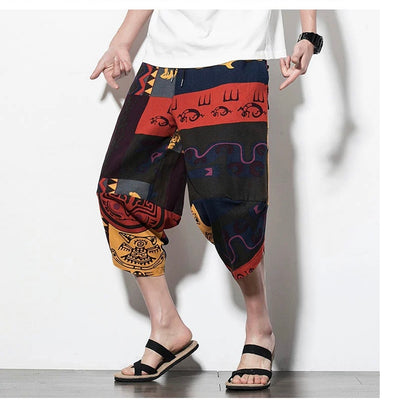 Tribal Ethnic Print Drawstring Cropped Pants - Kimura Fox