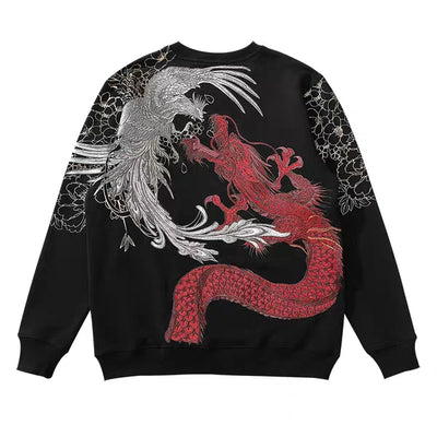 Red Dragon Vs Silver Phoenix Embroidery Sweatshirt - Kimura Fox