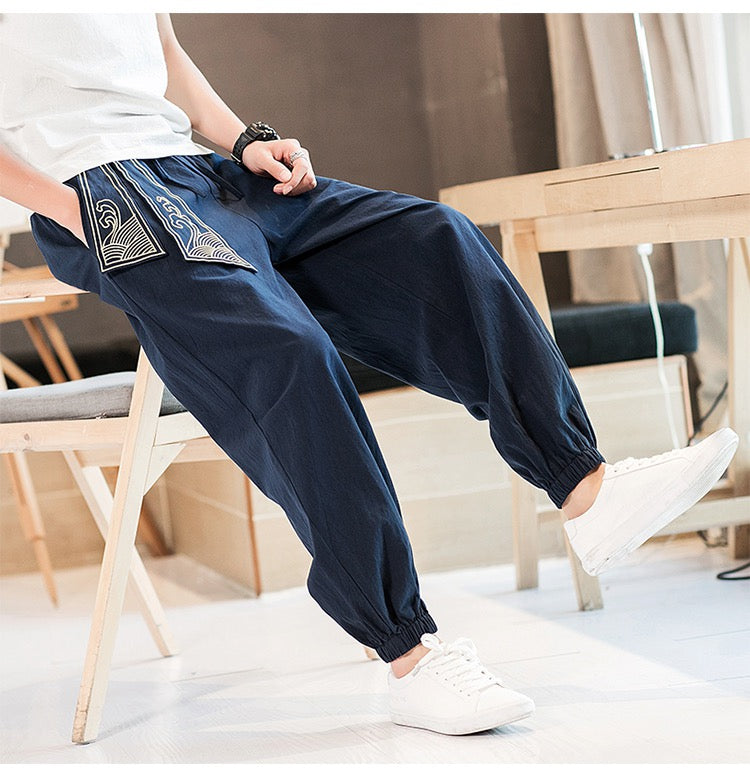 Ethnic Motif Linen Tight End Pants | Zen Breaker