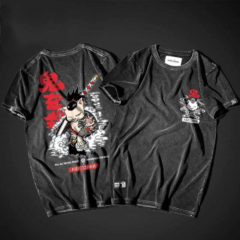 Ghost Killer Neko Samurai T Shirt Zen Breaker 5081