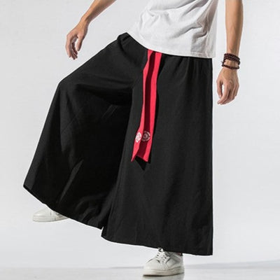 Black Skirt Pants with Red Waist Sash