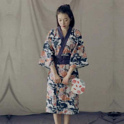 Women Blue Crane Obi Belt Kimono Robe - Zen Breaker
