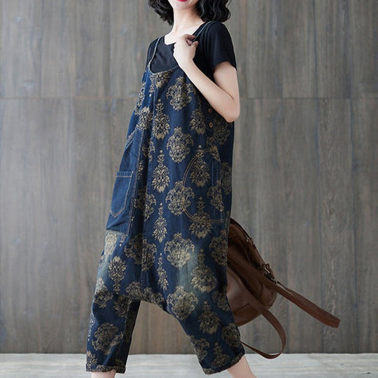 Bohemian Harem Rompers Bohemian Denim Cropped Harem Jumpsuit