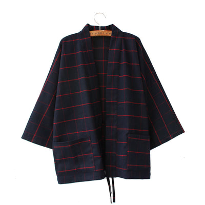 Red Checked Cotton Blend Kimono Cardigan - Zen Breaker