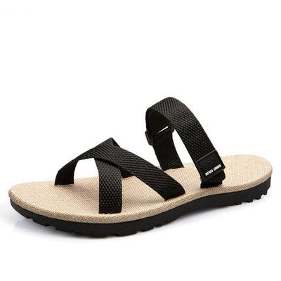 Black Cross Linen Slide Sandals