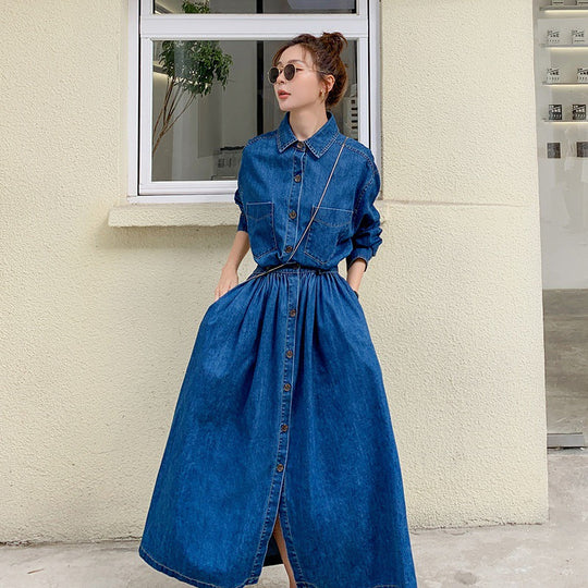 パーティードレス Doralie Blue Denim Shirt Dress P00945238.jpg