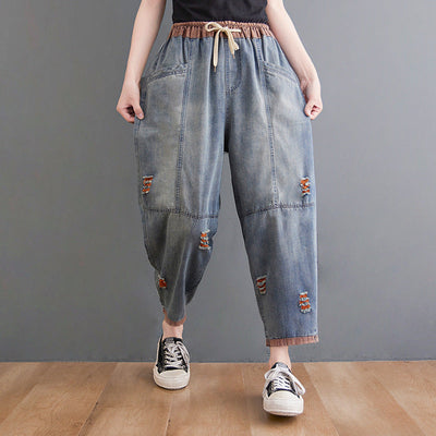 Elastic Waist Denim Tapered Jeans