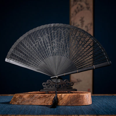 Engraved Folding Fan 【Black Bamboo】