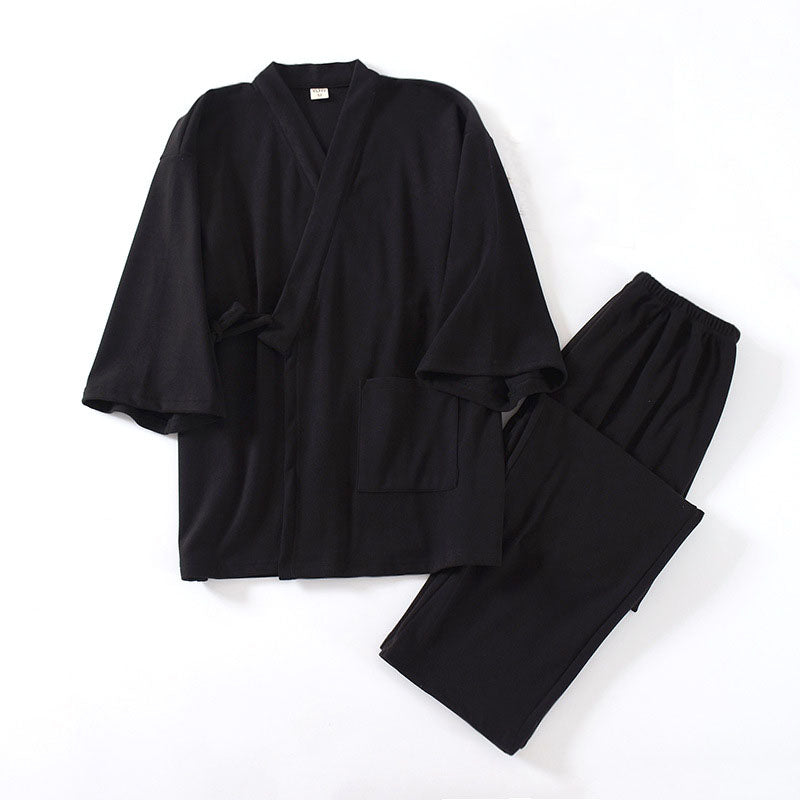 OWLONLINE Japanse kimono heren plus size pyjama korte mouwen top en broek nachtkleding pyjama set, Wit 2, XL
