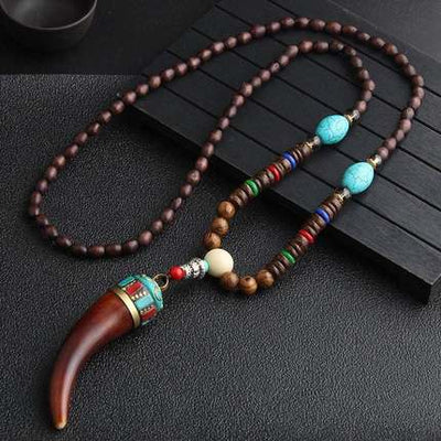 Handmade Nepal Buddhist Mala Necklace [Horn]