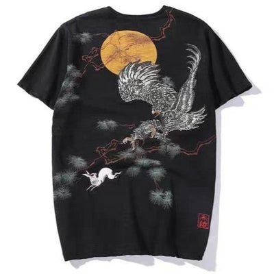 Eagle Chasing Rabbit Embroidered T-Shirt - Kimura Fox