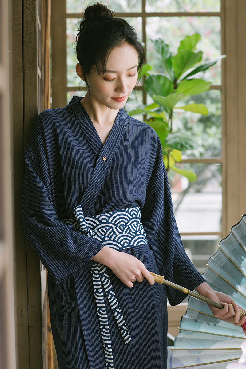 Women Classic Kimono Robe with Seigaiha Obi | Zen Breaker