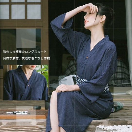 Women Classic Kimono Robe with Seigaiha Obi | Zen Breaker