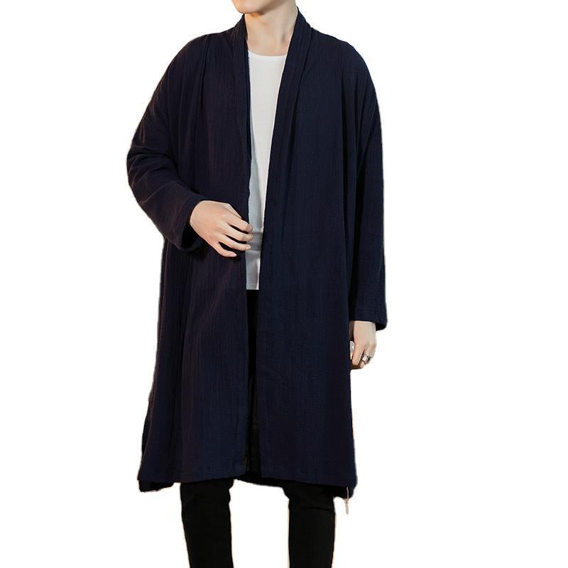 Black Linen-Blend Open Long Cardigan | Zen Breaker