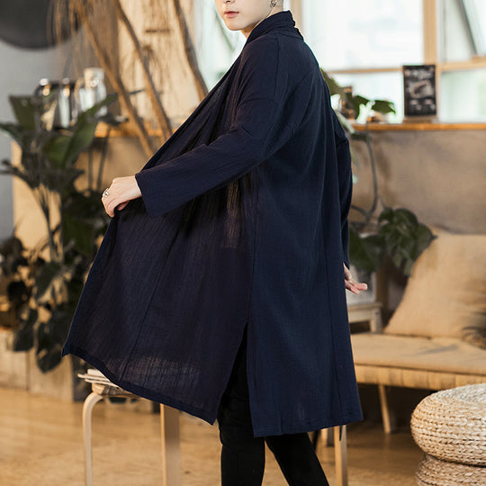 Black Linen-Blend Open Long Cardigan | Zen Breaker