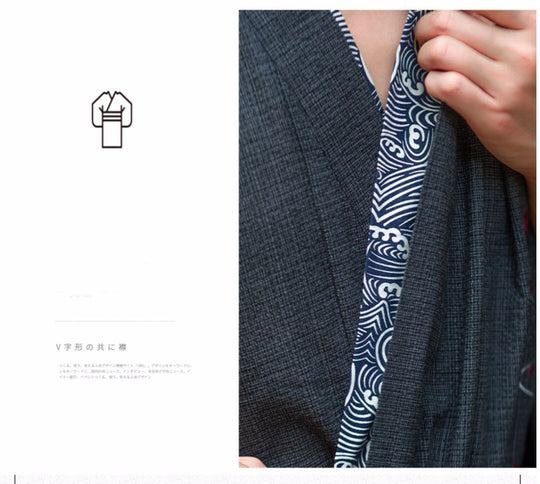 Men Wave Motif Yukata Kimono Robe Men Wave Motif Yukata Kimono Robe